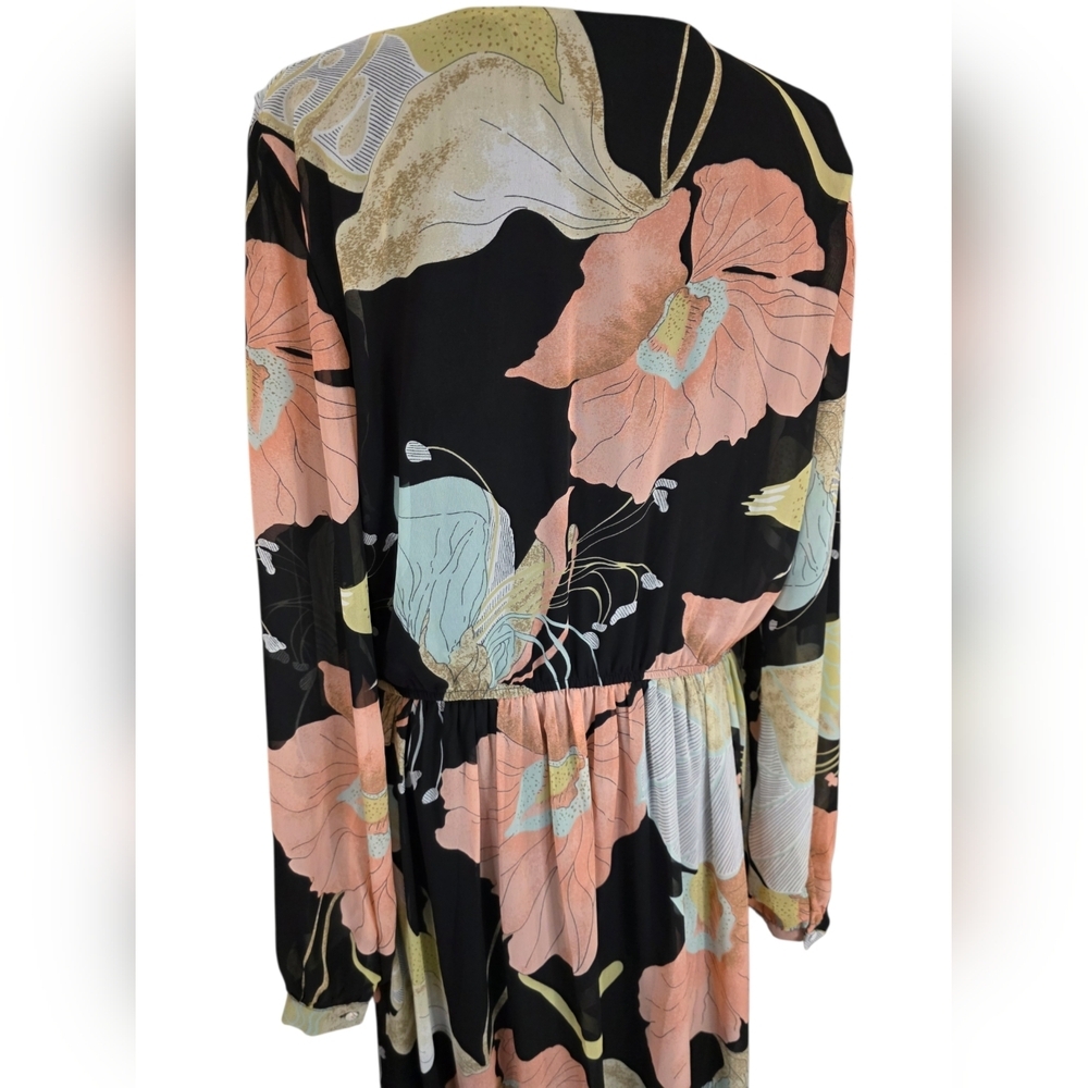 Lulus Wondrous Water Lilies Floral Maxi Dress XL Sheer Sleeve Front Leg Slit - Picture 7 of 10